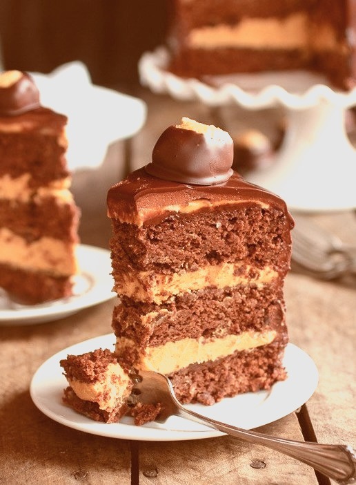 Recipe: Ultimate Triple Layer Chocolate Bourbon Peanut Butter Buckeye Cake