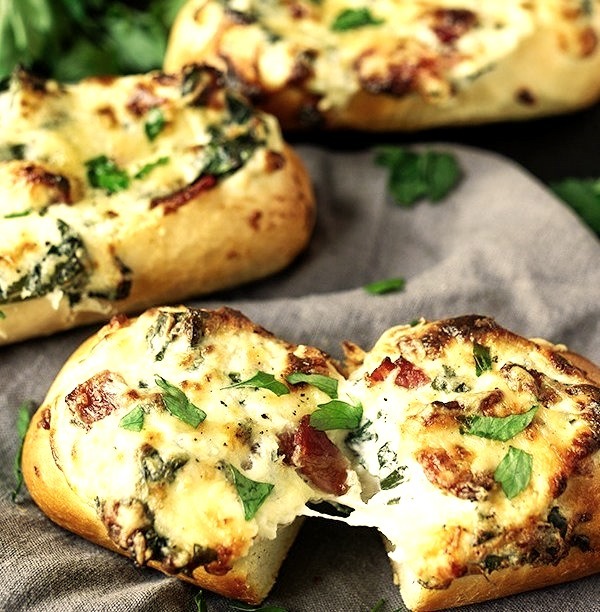 Stuffed Cheesy Breads with Spinach and Bacon